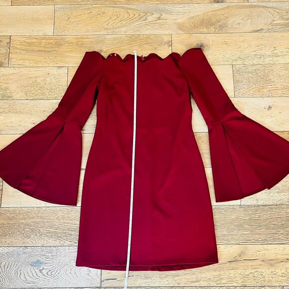 Dark Red Mini Dress Medium Off Shoulder Bell Sleeve Renaissance Prom Gothic - Picture 9 of 16